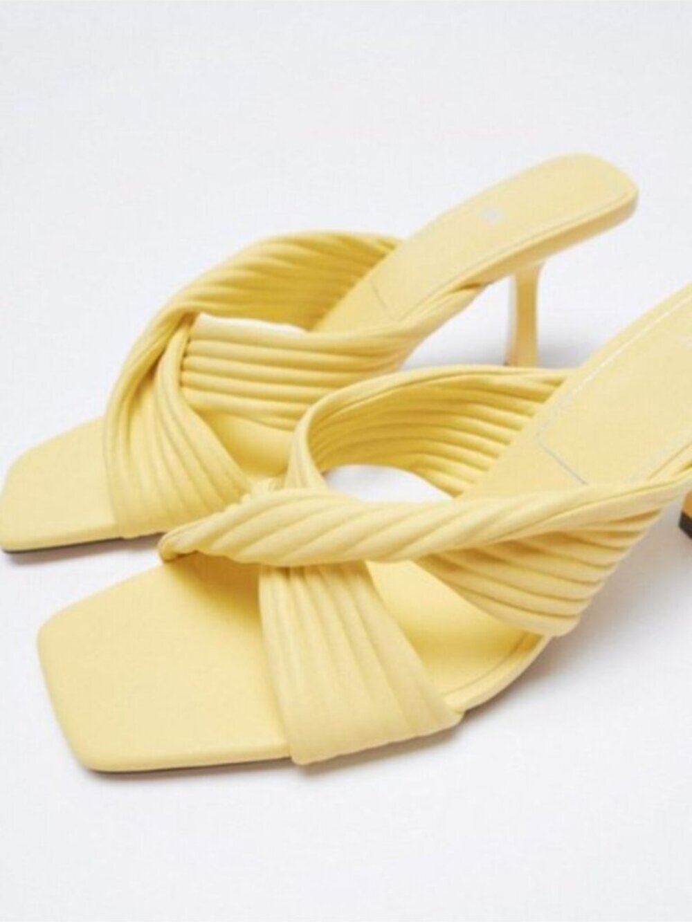 Zara Pleated Strap Heeled Sandals Heel Light Yellow Size 38/7 - Picture 2 of 13